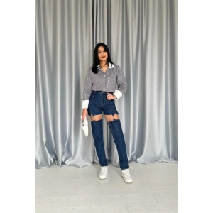 Mavi Askılı İki Parça Jeans Pantolon