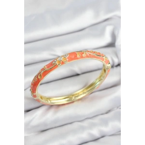 Mineli Pirinç Zirkon Taşlı Turuncu Çiçek Motifli Gold Kadın Kelepçe