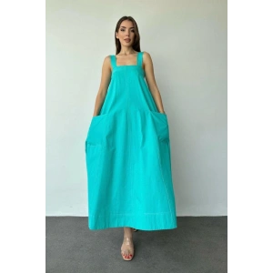 Mint Askılı Cepli Elbise