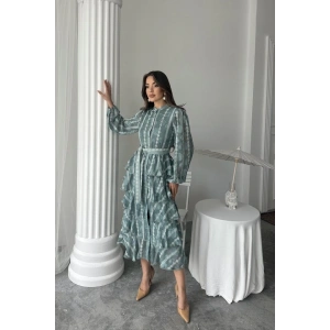 Mint Uzun Volanlı Elbise