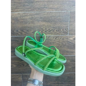 Nadda Yeşil Cilt Boncuk İşlemeli Sandalet