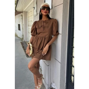 Önü Fiyonk Bağlamalı Ve Balon Kollu Elbise 2893