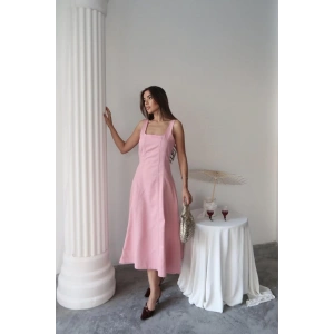 Pembe Çift Dikişli Gabardin Elbise