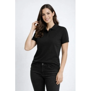 Pike Kumaş Düğmeli Yaka Regular Rahat Günlük Kısa Kol Tişört T-shirt - Siyah