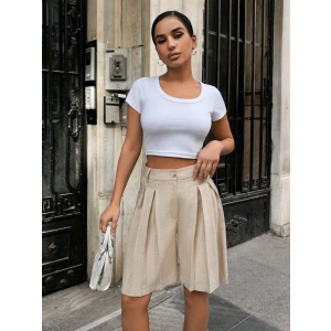 Pileli keten şort S24291