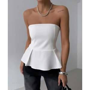 Pileli Straplez Bluz