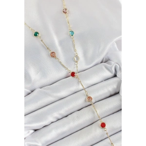 Pirinç Asorti Model Gold Renk Zirkon Taşlı Y Kolye