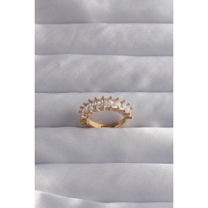 Pirinç Ayarlamalı Gold Renk Baget Taşlı Su Yolu Yüzük