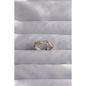 Pirinç Ayarlamalı Gümüş Renk Zirkon Taşlı XOXO Model Yüzük