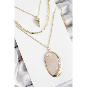 Pirinç Çoklu Zincirli İstiridye Model Gold Renk Kadın Kolye