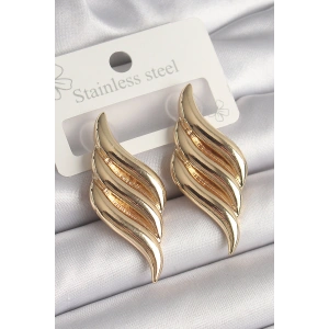 Pirinç Gold Renk 3 Sıra Dalga Model Kadın Küpe