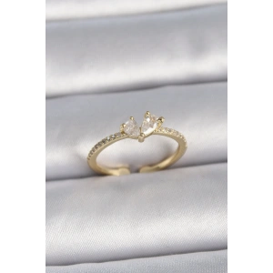 Pirinç Gold Renk Ayarlanabilir Zirkon Taşlı Kalp Model Kadın Yüzük