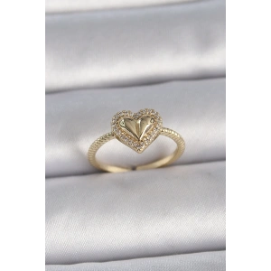Pirinç Gold Renk Ayarlanabilir Zirkon Taşlı Kalp Model Kadın Yüzük