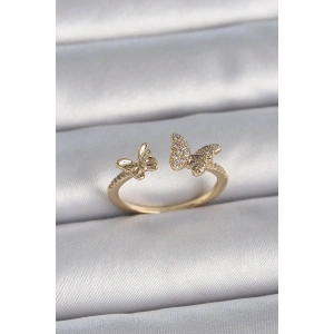 Pirinç Gold Renk Ayarlanabilir Zirkon Taşlı Kelebek Model Kadın Yüzük