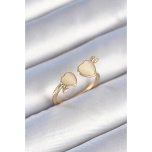 Pirinç Gold Renk Beyaz Mineli Kalp Model Kadın Yüzük