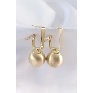 Pirinç Gold Renk Dikdörtgen Detay Oval Küpe