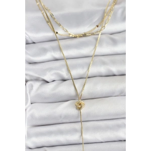 Pirinç Gold Renk Düğüm Model Detaylı 3lü Kombin Y Kadın Kolye