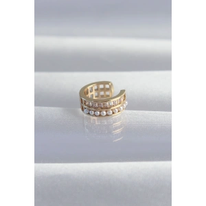 Pirinç Gold Renk İncili Baget Taşlı Earcuff Küpe