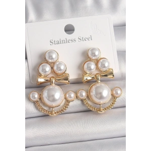 Pirinç Gold Renk İncili Çapa Model Kadın Küpe