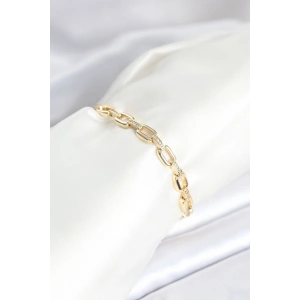 Pirinç Gold Renk Kare Zincir Model Zirkon Taşlı Kadın Bileklik