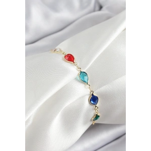 Pirinç Gold Renk Karışık Renk Damla Zirkon Taşlı Kadın Bileklik