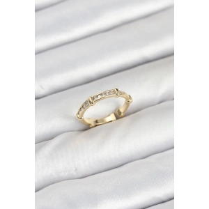 Pirinç Gold Renk Kemik Model Zirkon Taşlı Kadın Yüzük