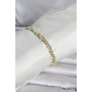 Pirinç Gold Renk Petek Model Zirkon Taşlı Kadın Bileklik