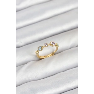 Pirinç Gold Renk Renkli Zirkon Taşlı Kadın Yüzük