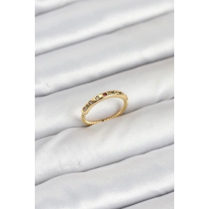 Pirinç Gold Renk Renkli Zirkon Taşlı Kadın Yüzük