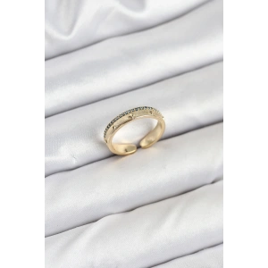 Pirinç Gold Renk Sıralı Zirkon Taşlı Kutup Yıldızı Model Kadın Yüzük