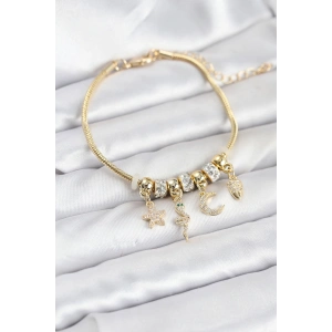 Pirinç Gold Renk Yılan Charmlı Kadın Bileklik