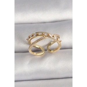 Pirinç Gold Renk Zirkon Taşlı Ayarlanabilir Kadın Yüzük