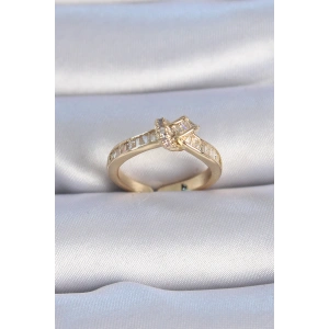 Pirinç Gold Renk Zirkon Taşlı Düğüm Model Kadın Yüzük