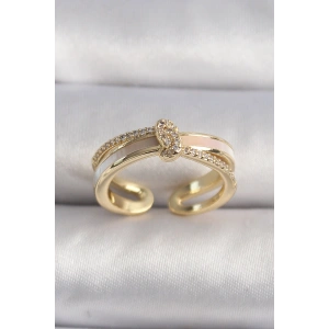 Pirinç Gold Renk Zirkon Taşlı Düğüm Model VIP Seri Kadın Yüzük