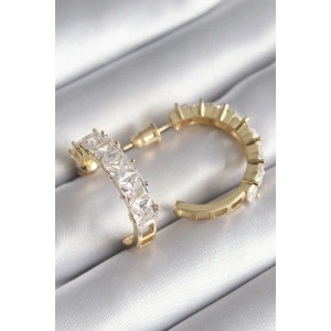 Pirinç Gold Renk Zirkon Taşlı Halka Model Kadın Küpe