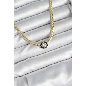 Pirinç Gold Renk Zirkon Taşlı Kadın Kolye