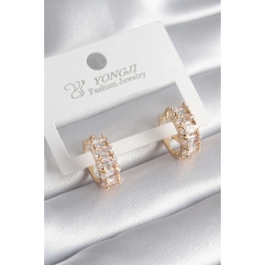 Pirinç Gold Renk Zirkon Taşlı Kadın Küpe