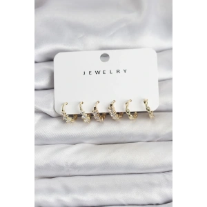 Pirinç Gold Renk Zirkon Taşlı Kadın Küpe Seti