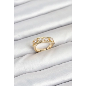 Pirinç Gold Renk Zirkon Taşlı Kadın Yüzük