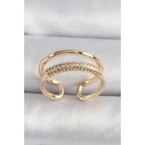 Pirinç Gold Renk Zirkon Taşlı Kadın Yüzük