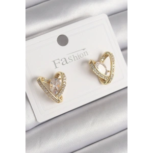 Pirinç Gold Renk Zirkon Taşlı Kalp Model Kadın Küpe