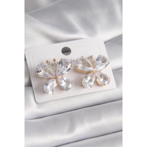 Pirinç Gold Renk Zirkon Taşlı Kelebek Model Kadın Küpe