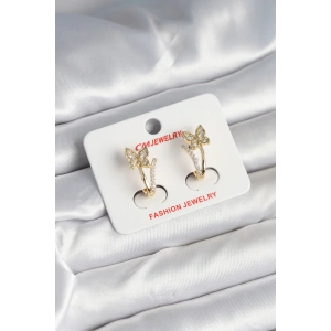 Pirinç Gold Renk Zirkon Taşlı Kelebek Model Kadın Küpe