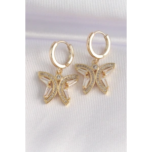 Pirinç Gold Renk Zirkon Taşlı Kelebek Tasarım Küpe