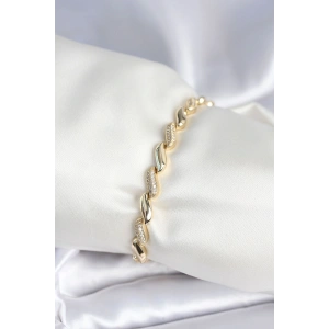 Pirinç Gold Renk Zirkon Taşlı Sarmal Model Kadın Bileklik