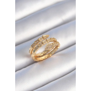 Pirinç Gold Renk Zirkon Taşlı Yılan Model Kadın Yüzük