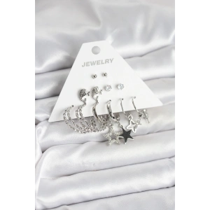 Pirinç Gümüş Renk 6lı Kadın Küpe Seti