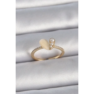 Pirinç Gümüş Renk Ayarlanabilir Zirkon Taşlı Beyaz Mineli Kalp Model Kadın Yüzük