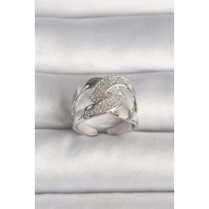 Pirinç Gümüş Renk Ayarlanabilir Zirkon Taşlı Kadın Yüzük