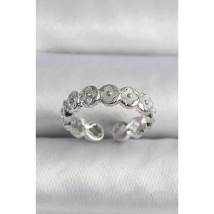 Pirinç Gümüş Renk Beyaz Sedefli Yonca Model Kadın Yüzük